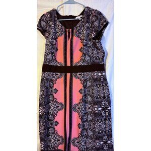 Office Career Pencil Dress Indie Boho Pink Floral Womens SIze XL Slimming